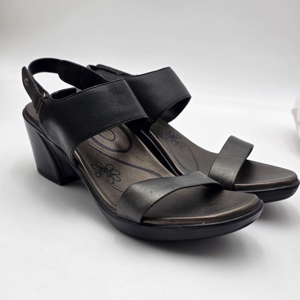 AETREX Peyton Sandals Womens 10.5-11 Black Leather Strappy Hook & Loop EW550W